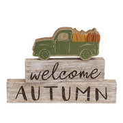 Welcome Autumn Green Truck Blocks (Set of 3)