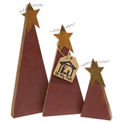 Distressed Rustic Wood Red Christmas Trees (Set of 3)