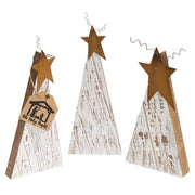 Distressed Rustic Wood White Christmas Trees (Set of 3)