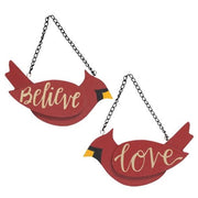 Believe & Love Wooden Cardinal Ornaments (Set of 2)