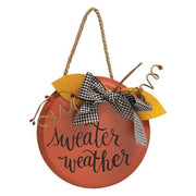 Sweater Weather Round Hanging Sign with Burlap Bow  (3 Count Assortment)