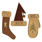 Primitive Wooden Christmas Magnets (Set of 3)