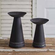 Set of Two Corrugated Pillar Candle Holders