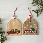 Set of Two Christmas Truck Wooden Tags