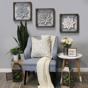 Grey Metal & Wood Framed Wall Flower