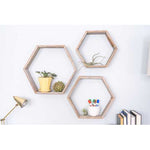 Set of 3 Hexagon Rustic Natural Weathered Grey Wood Open Box Shelve