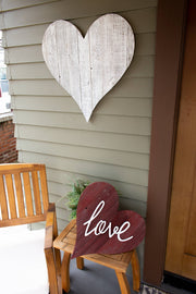 24" Rustic Farmhouse White Wash Large Wooden Heart