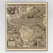 24" X 28" Vintage 1562 Map Of Early Americas Wall Art