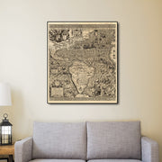 24" X 28" Vintage 1562 Map Of Early Americas Wall Art