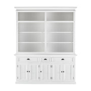 Classic White Hutch Bookcase with 5 Doors and 3 Drawers