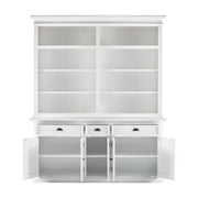 Classic White Hutch Bookcase with 5 Doors and 3 Drawers