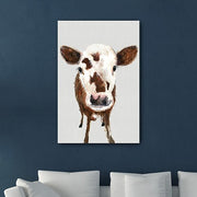 48" x 32" Brown and White Baby Cow Face Canvas Wall Art