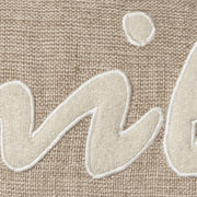 Tan Family Felt Applique Burlap Throw Pillow