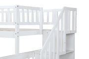 White Twin Over Full Farmhouse Style Bunk Bed with Staircase