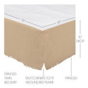 Burlap Vintage Fringed Twin Bed Skirt 39x76x16