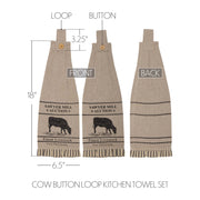 Sawyer Mill Charcoal Cow Button Loop Kitchen Towel Set of 2