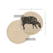 Sawyer Mill Charcoal Cow Jute Coaster Set of 6