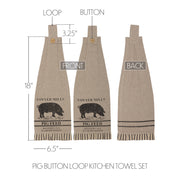 Sawyer Mill Charcoal Pig Button Loop Kitchen Towel Set of 2