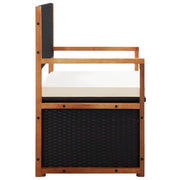 vidaXL Storage Bench 45.3" Poly Rattan and Solid Acacia Wood Black