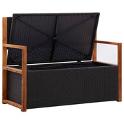 vidaXL Storage Bench 45.3" Poly Rattan and Solid Acacia Wood Black
