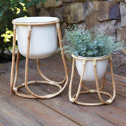 Set of Two Rattan Plant Stands with Pot