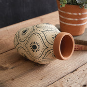 Hand Painted Sunburst Terra Cotta Vase