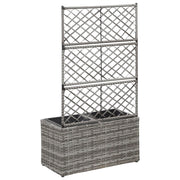 vidaXL Trellis Raised Bed with 2 Pots 22.8" x 11.8" x 42.1" Poly Rattan Gray