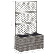 vidaXL Trellis Raised Bed with 2 Pots 22.8" x 11.8" x 42.1" Poly Rattan Gray