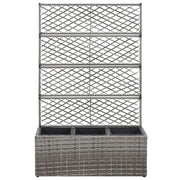 vidaXL Trellis Raised Bed with 3 Pots 32.7"x11.8"x51.2" Poly Rattan Gray