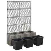 vidaXL Trellis Raised Bed with 3 Pots 32.7"x11.8"x51.2" Poly Rattan Gray