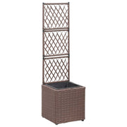 vidaXL Trellis Raised Bed with 1 Pot 11.8"x11.8"x42.1" Poly Rattan Brown