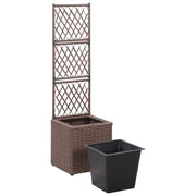 vidaXL Trellis Raised Bed with 1 Pot 11.8"x11.8"x42.1" Poly Rattan Brown