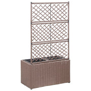 vidaXL Trellis Raised Bed with 2 Pots 22.8"x11.8"x42.1" Poly Rattan Brown