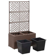 vidaXL Trellis Raised Bed with 2 Pots 22.8"x11.8"x42.1" Poly Rattan Brown