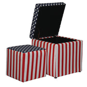 Two Piece Red White and Blue Storage Stool and Ottoman