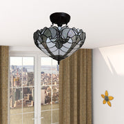 Yellow and Brown Two Light Tiffany Style Semi Flush Dimmable Ceiling Light