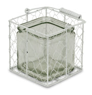 5.5" White and Clear Wire Basket Glass Jar
