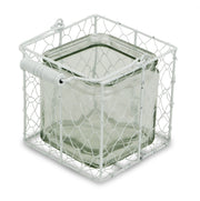 5.5" White and Clear Wire Basket Glass Jar