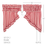Annie Buffalo Red Check Ruffled Prairie Swag Set of 2 36x36x18