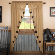 Burlap W/Black Stencil Stars Prairie Long Panel Set of 2 84x36x18