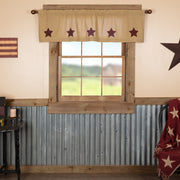 Burlap W/Burgundy Stencil Stars Valance 16x60