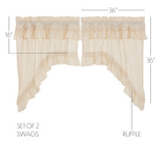 Muslin Ruffled Unbleached Natural Swag Set of 2 36x36x16