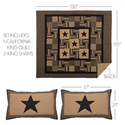 Black Check Star California King Quilt Set; 1-Quilt 130Wx115L w/2 Shams 21x37