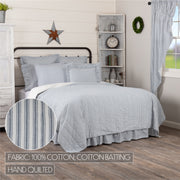 Sawyer Mill Blue Ticking Stripe California King Quilt Coverlet 130Wx115L