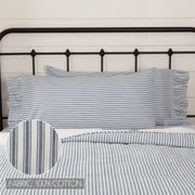 Sawyer Mill Blue Ticking Stripe Ruffled King Pillow Case Set of 2 21x40