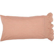 Sawyer Mill Red Ticking Stripe Ruffled King Pillow Case Set of 2 21x40