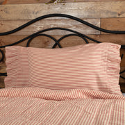 Sawyer Mill Red Ticking Stripe Ruffled Standard Pillow Case Set of 2 21x30