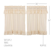 Muslin Ruffled Unbleached Natural Tier Set of 2 L36xW36