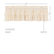 Muslin Ruffled Unbleached Natural Valance 16x60