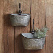 Set of Two Galvanized Washtub Wall Bins